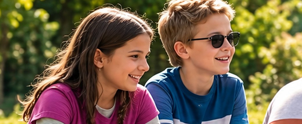 Two children laughing together at an outdoor meet-up